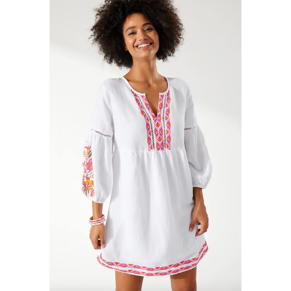 Tommy Bahama St. Lucia Tropical Long Sleeve Embroidered Cover-Up Dress Large